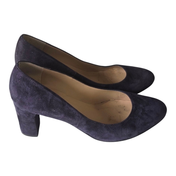 LK Bennett London Suede Pumps Sz 38 Blue Women Block Heel Comfort - Picture 2 of 13